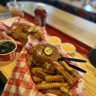 Hot Chicken Sandwich and krinkle fries