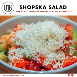 Shopska! Refreshing and universal salad. Great on its own and grilled meats as well. One of the Vegetarians favorite!