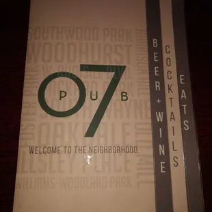 The 07 Pub Menu.