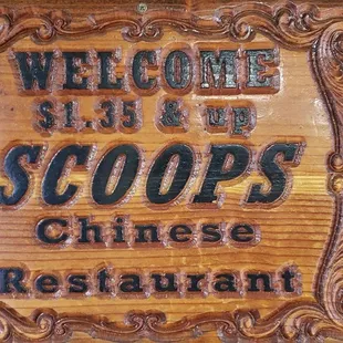 a carved sign