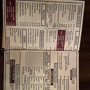 the menu for the restaurant