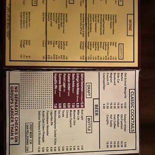 menus and prices