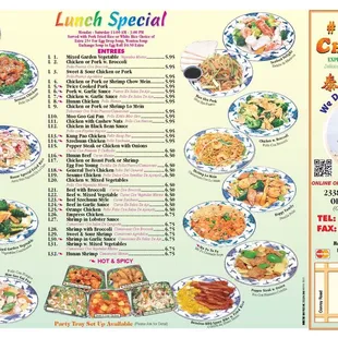  the menu for lunch special