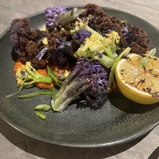 Roasted Cauliflower, Sauce Romesco, Scallions