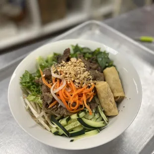 Bún Chả Giò Thịt Nướng- Grilled pork&apos;s &amp; Egg rolls Vermicelli.