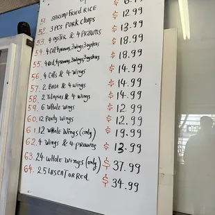 prices on the menu