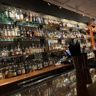 a bar full of liquor bottles