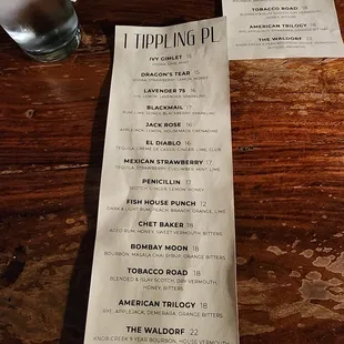 Cocktail menu