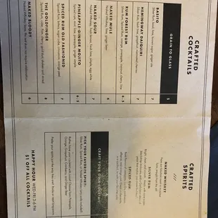 Drink menu