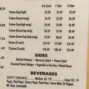 Broasted chicken menu