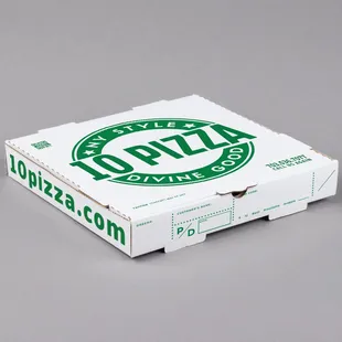 a pizza box with a pizza logo on it