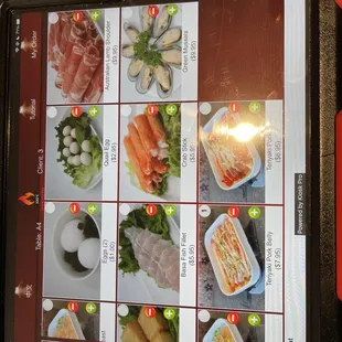menu, sushi and sashimi