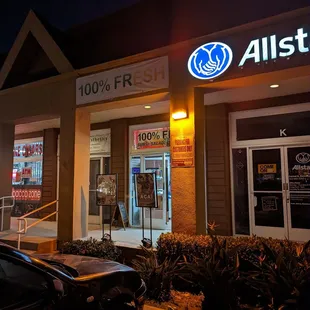 Hard to see the sign in the dark, but it's next to Allstate