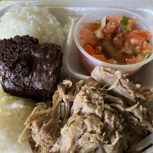 Kalua Pork plate substitute mac salad with lomi lomi salmon.