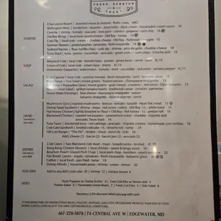 Seasonal summer menu