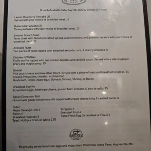 Seasonal Breakfast menu