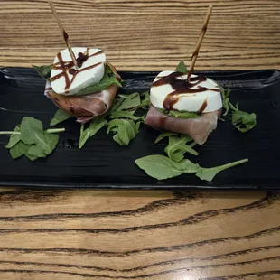 Summer Skewers - pickled peaches, prosciutto, and mozzarella
