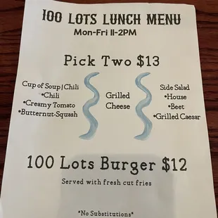 Lunch menu