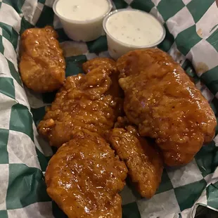 Chicken tenders tossed in sauce