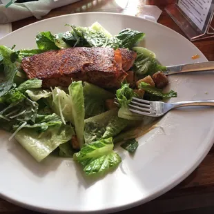 Having the Caesar Salad w/ blkned salmon.  Great Resturant off the beaten path, also has a bar with locally brewed beers.