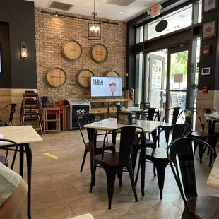 tables and chairs in a restaurant