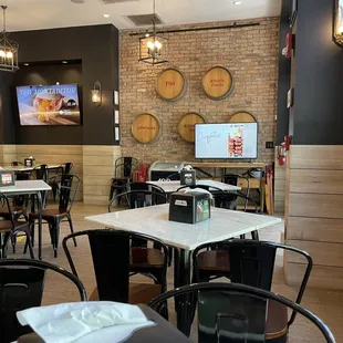 tables and chairs in a restaurant