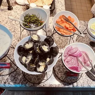 a variety of food items on a counter