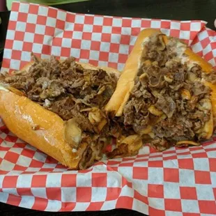 Cheesy, cheesy cheesesteak. Wiz and provolone.