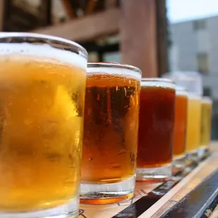 a row of beer glasses