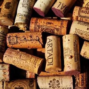 a pile of wine corks