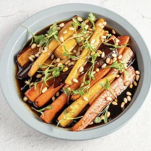 Molasses Brown Butter Carrots, Toasted Pine Nuts