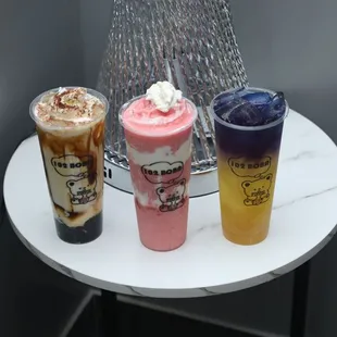 102 Boba Creme Brulee, Strawberry Cloud and Precious Butterfly Tea