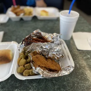 Catfish and BBQ dinner
