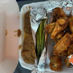 wings asparagus and yams