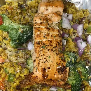 Salmon over Yellow Rice