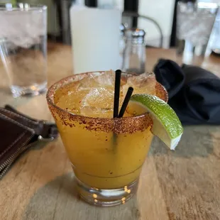 Passionfruit margarita with jalapeño simple syrup