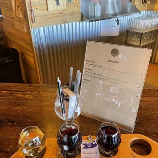 Wine menu from Bear'l Cellars craft winery next door