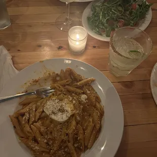 Arugula Salad, Penne Alla Vodka, Jalapeño Margarita