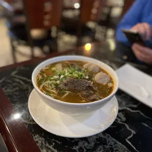 a bowl of soup on a table