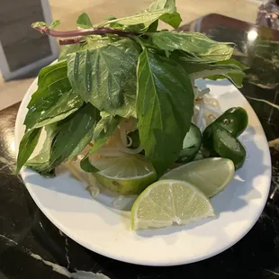 Basil and been sprouts for the noodle soups