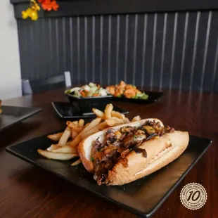 a hot dog and french fries