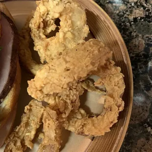 Onion rings - there were a lot more in the order, probably double this amount.  That&apos;s a pretty good sized order of onion rings. Nice!