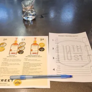 4 tastings and sheet to take notes