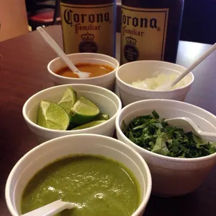 The beginning of a great meal...salsa and cerveza.