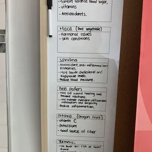 Explanation of possible smoothie ingredients