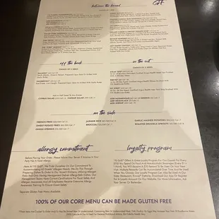 Gluten free menu