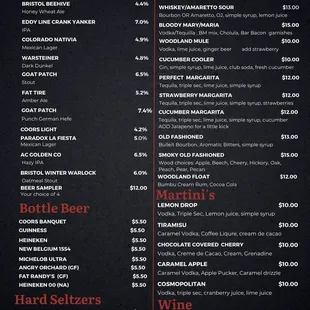 the menu for the drink menu