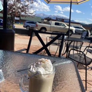 Baileys coffee with Pike Peak view
