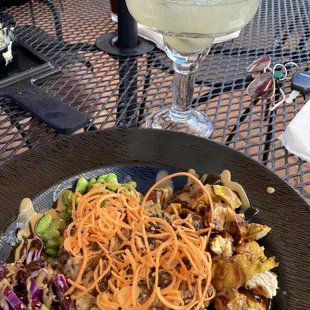 Chicken satay bowl and cucumber marg. Both hit the spot!