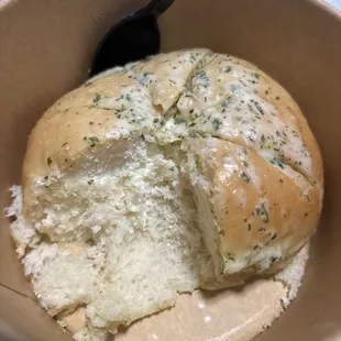 Garlic butter cream cheese "stale" bread